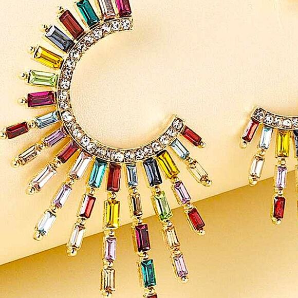 Gold Multicolor Zircon Celestial Statement Earrings - Picture 4 of 5